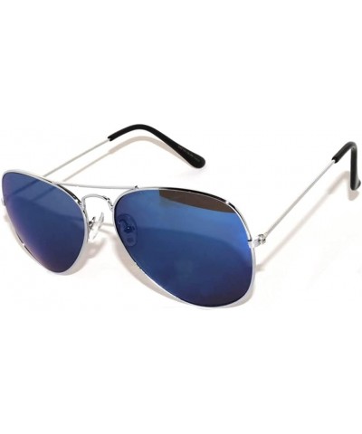 Classic Aviator Sunglasses Blue Lens Metal Silver Color Frame Full Mirror Lens $8.38 Aviator