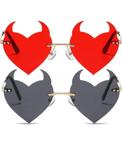 2pcs Devil Heart Shape Sunglasses for Women Men Rimless Cute Men Red Sunglasses Trend Rave Party halloween Sun Glasses 2pcs-b...