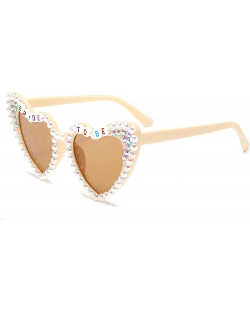 Luxury Love Pearl Sunglasses with Rhinestone Women Heart Shaped Cat Eye Sun Glasses Party Festival Shimmering Eyewear Beige $...