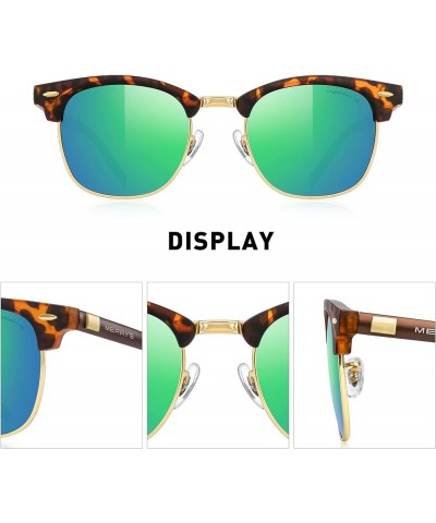 Unisex Polarized Aluminum Sunglasses for Men Women Semi Rimless Retro Brand Driving Sun Glasses Matte Leopard Frame/Gold Brid...