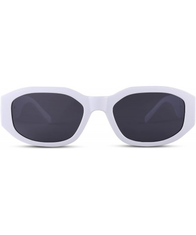 Rectangle Sunglasses for Women Men Retro Driving Glasses 90's Vintage Fashion Irregular Frame UV400 Protection C2- White/Grey...