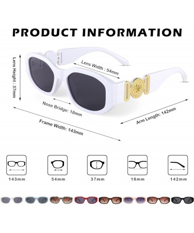 Rectangle Sunglasses for Women Men Retro Driving Glasses 90's Vintage Fashion Irregular Frame UV400 Protection C2- White/Grey...