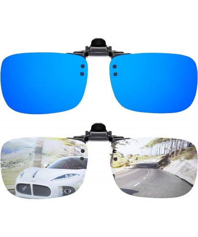 Polarized Flip Up Clip-on Sunglasses Anti-Glare UV 400 Lens Fishing Driving Sunglasses Over Prescription Glasses Blue Mirror ...