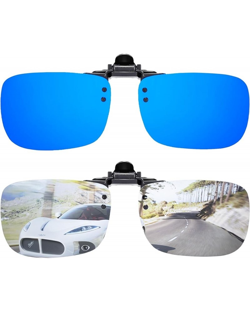 Polarized Flip Up Clip-on Sunglasses Anti-Glare UV 400 Lens Fishing Driving Sunglasses Over Prescription Glasses Blue Mirror ...