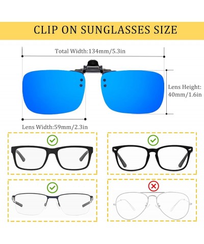 Polarized Flip Up Clip-on Sunglasses Anti-Glare UV 400 Lens Fishing Driving Sunglasses Over Prescription Glasses Blue Mirror ...