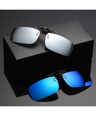 Polarized Flip Up Clip-on Sunglasses Anti-Glare UV 400 Lens Fishing Driving Sunglasses Over Prescription Glasses Blue Mirror ...