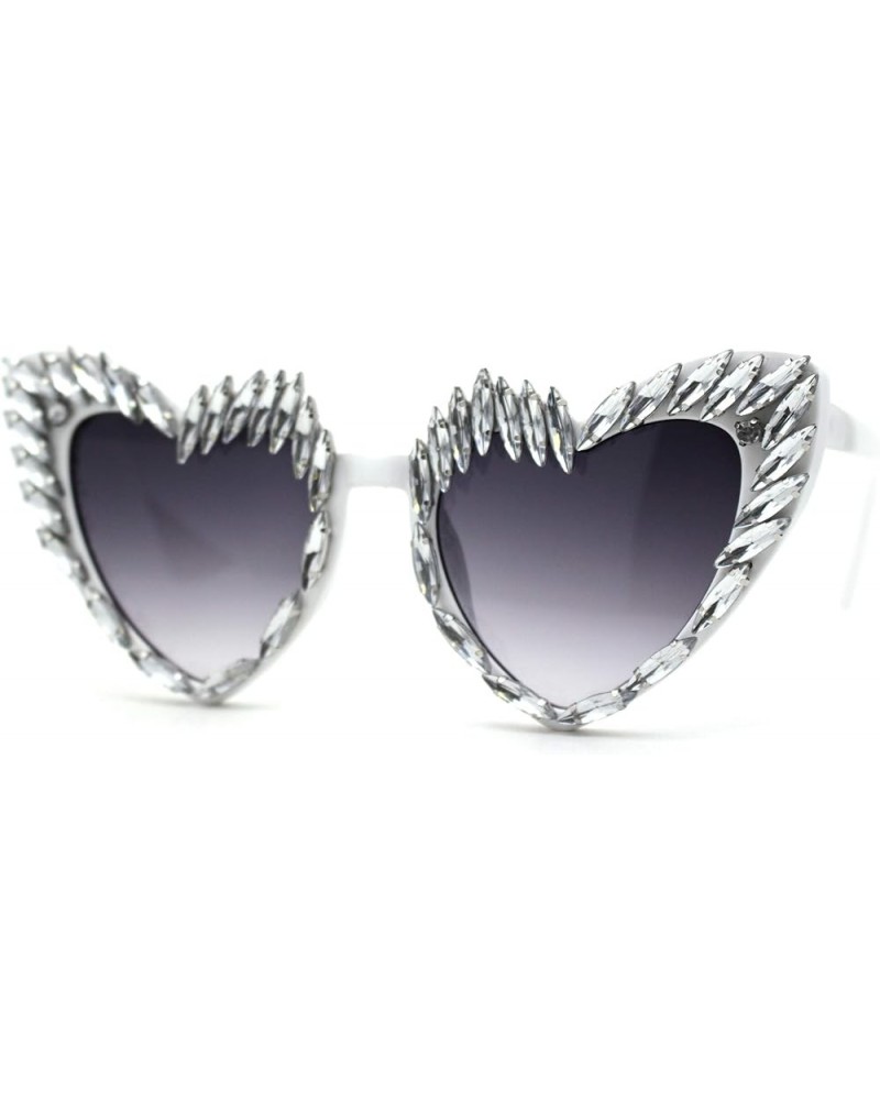 Womens Full Heavy Rhinestone Jewel Heart Shape Sunglasses White Smoke $11.37 Designer