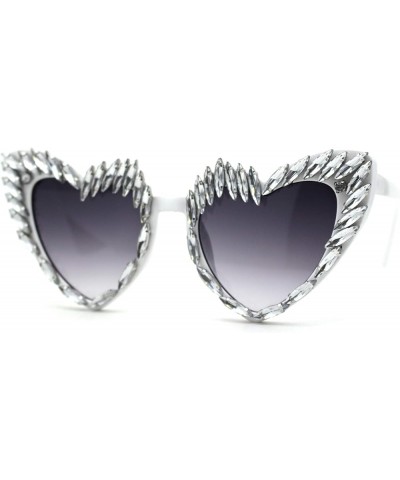 Womens Full Heavy Rhinestone Jewel Heart Shape Sunglasses White Smoke $11.37 Designer