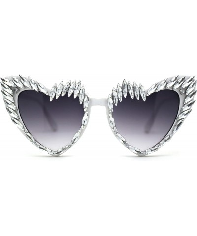 Womens Full Heavy Rhinestone Jewel Heart Shape Sunglasses White Smoke $11.37 Designer