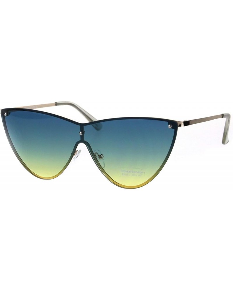 Womens Cateye Sunglasses Metal Rims Behind Ombre Color Lens UV 400 Gold (Blue Yellow) $8.29 Cat Eye