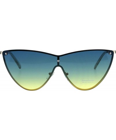 Womens Cateye Sunglasses Metal Rims Behind Ombre Color Lens UV 400 Gold (Blue Yellow) $8.29 Cat Eye