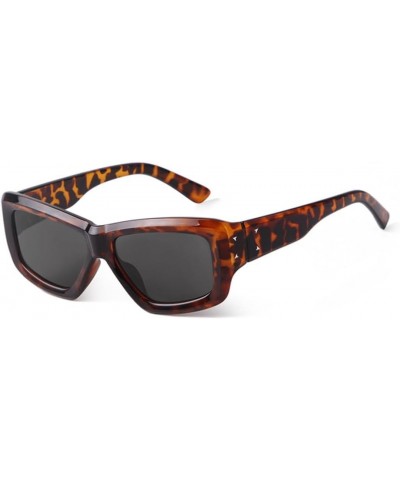 Vintage Rivet Rectangle Sunglasses Women Men Retro Leopard Square Sun Glasses Black C2 $18.31 Rectangular