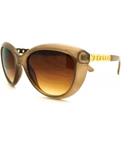 Womens Cateye Sunglasses Designer Fashion Metal Chain Temple UV 400 Tan brown $8.93 Cat Eye