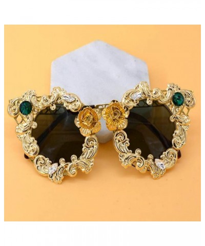 Women's Metal Flower Vintage Chains Eyewear Sun Glasses Fashion Luxury Baroque Sunglasses With Case 5 $15.19 Cat Eye