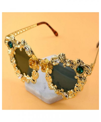 Women's Metal Flower Vintage Chains Eyewear Sun Glasses Fashion Luxury Baroque Sunglasses With Case 5 $15.19 Cat Eye