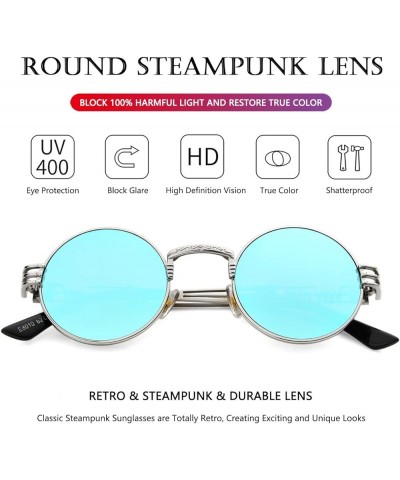 Round Steampunk Sunglasses Circle Lennon Hippie Glasses Metal Frame 100% UV Blocking Lens Silver/Ice Blue Mirror $11.19 Aviator