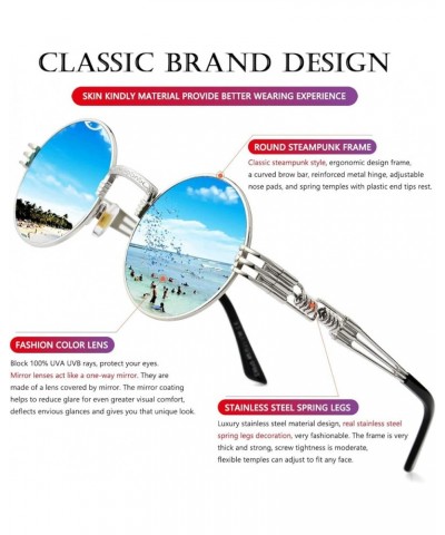 Round Steampunk Sunglasses Circle Lennon Hippie Glasses Metal Frame 100% UV Blocking Lens Silver/Ice Blue Mirror $11.19 Aviator