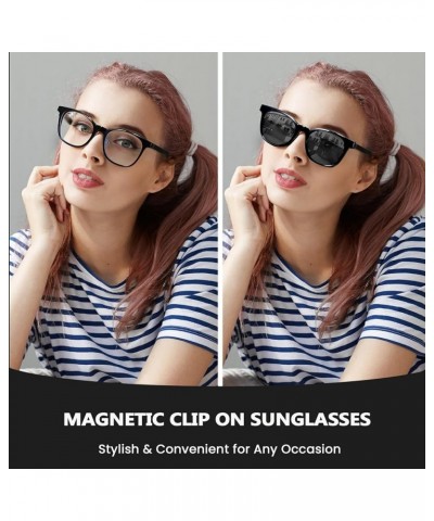 Magnetic Clip On Sunglasses Square Frame with Clip-on Sun Glasses Over Blue Light Eyeglasses for Women Men B-grey Lens Top Le...