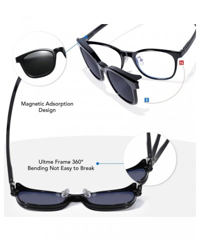 Magnetic Clip On Sunglasses Square Frame with Clip-on Sun Glasses Over Blue Light Eyeglasses for Women Men B-grey Lens Top Le...