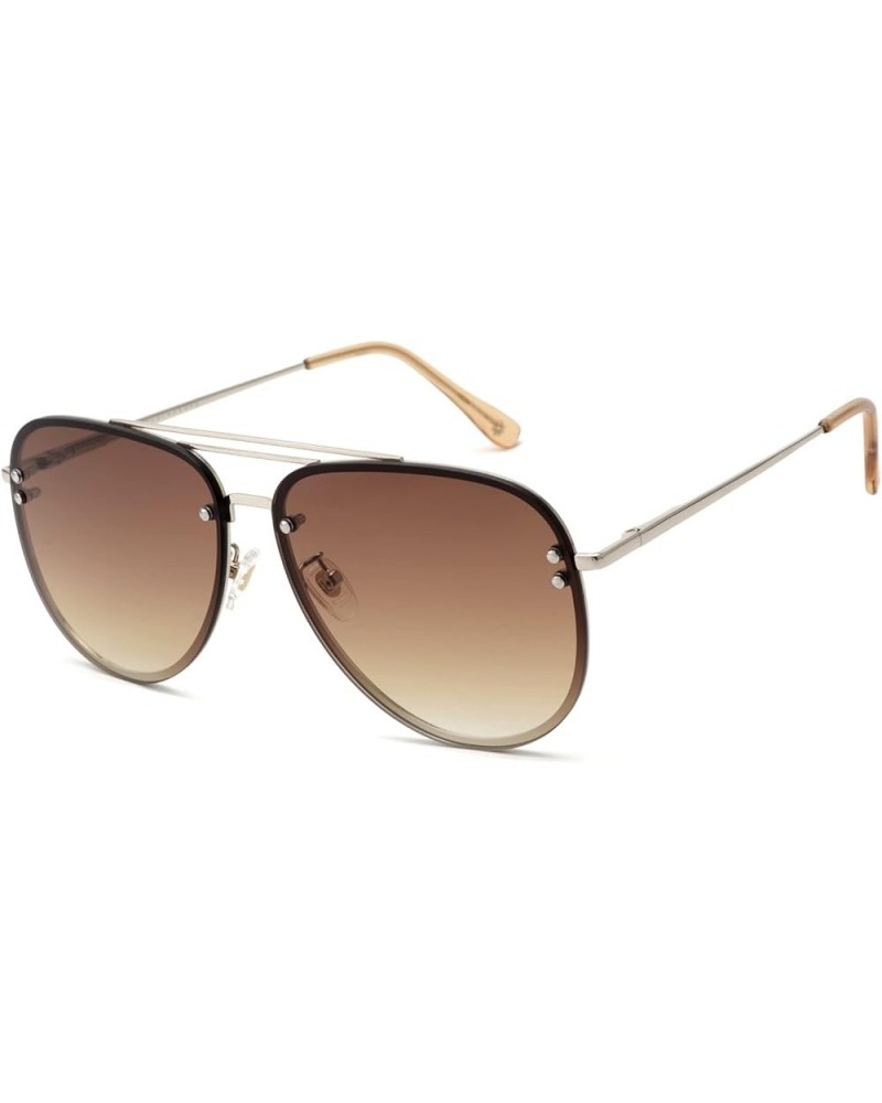 Premium Rimless Oversized Aviator Sunglasses for Women, Polarized PC Lens UV Protection Women's Shade VF2203 Brown Gradient B...