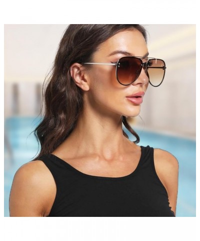 Premium Rimless Oversized Aviator Sunglasses for Women, Polarized PC Lens UV Protection Women's Shade VF2203 Brown Gradient B...