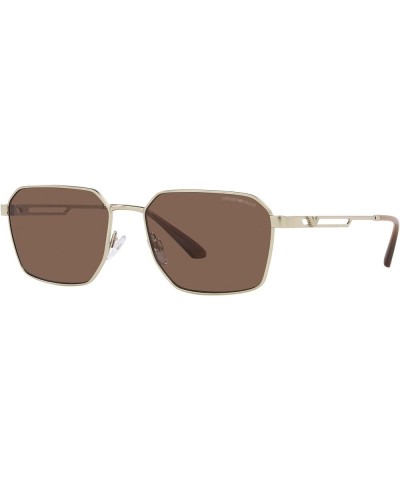 Men's Ea2140 Rectangular Sunglasses Matte Pale Gold/Dark Brown $51.03 Rectangular