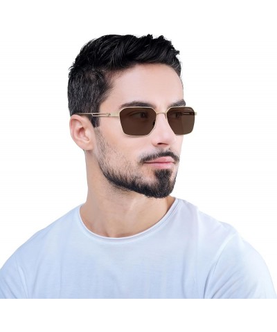 Men's Ea2140 Rectangular Sunglasses Matte Pale Gold/Dark Brown $51.03 Rectangular