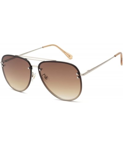 Premium Rimless Oversized Aviator Sunglasses for Women, Polarized PC Lens UV Protection Women's Shade VF2203 Brown Gradient B...