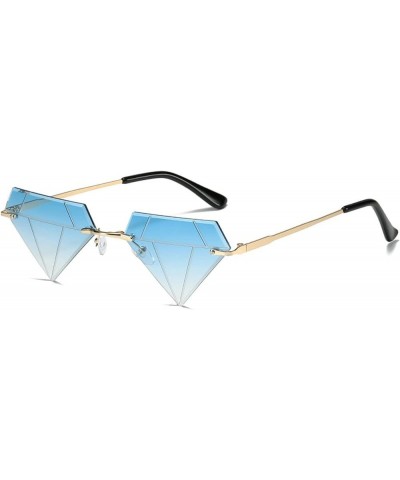 Rimless Diamond-shaped Sunglasses Female Tinted Triangle Irregular Eyewear Vintage Bling Transparent Glasses for Women Men Bl...