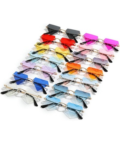 Rimless Diamond-shaped Sunglasses Female Tinted Triangle Irregular Eyewear Vintage Bling Transparent Glasses for Women Men Bl...