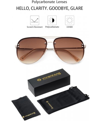 Premium Rimless Oversized Aviator Sunglasses for Women, Polarized PC Lens UV Protection Women's Shade VF2203 Brown Gradient B...