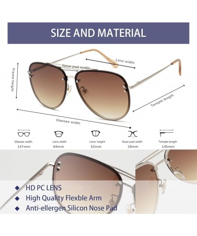 Premium Rimless Oversized Aviator Sunglasses for Women, Polarized PC Lens UV Protection Women's Shade VF2203 Brown Gradient B...