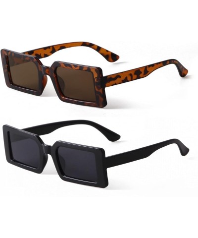 Retro 90s Square Sunglasses Vintage Rectangle Sun Glasses Plastic Narrow Frame 2 Pack Tortoise +Black $9.00 Square