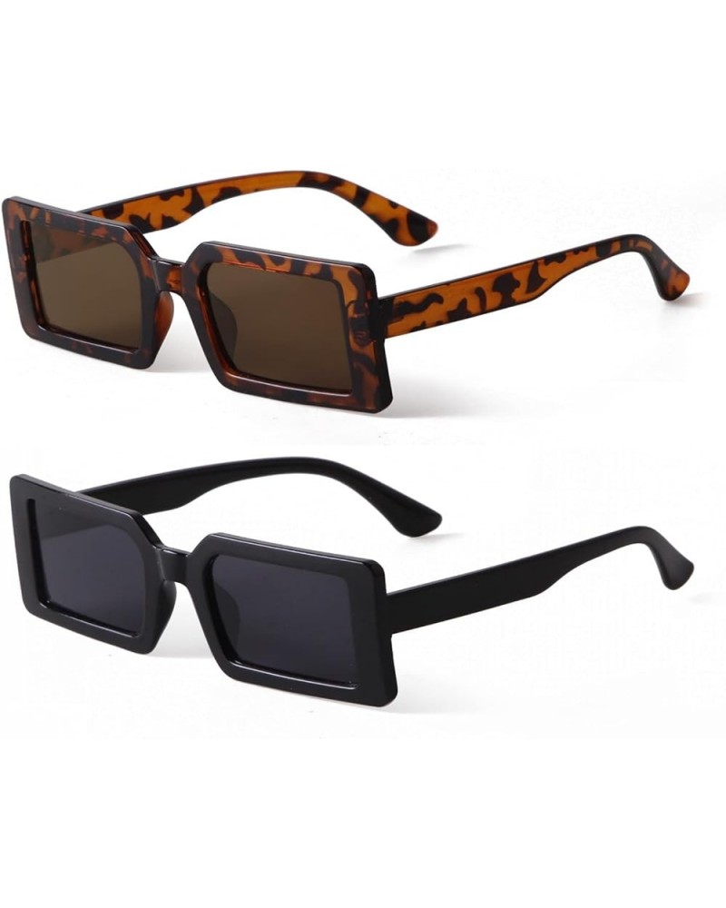 Retro 90s Square Sunglasses Vintage Rectangle Sun Glasses Plastic Narrow Frame 2 Pack Tortoise +Black $9.00 Square