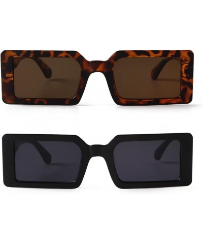 Retro 90s Square Sunglasses Vintage Rectangle Sun Glasses Plastic Narrow Frame 2 Pack Tortoise +Black $9.00 Square