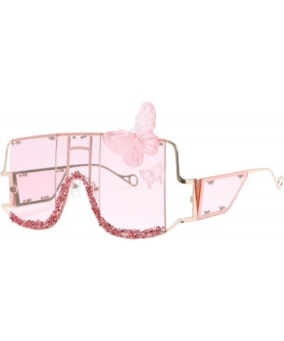 Butterfly Decoration Oversized Sunglasses y2k Women Vintage Shiny Black Square Sun Glasses Luxury Glasses Pink $10.35 Oversized