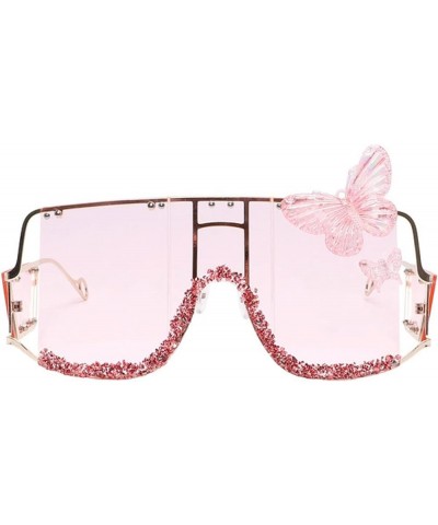 Butterfly Decoration Oversized Sunglasses y2k Women Vintage Shiny Black Square Sun Glasses Luxury Glasses Pink $10.35 Oversized