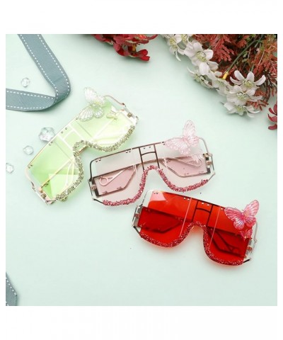 Butterfly Decoration Oversized Sunglasses y2k Women Vintage Shiny Black Square Sun Glasses Luxury Glasses Pink $10.35 Oversized