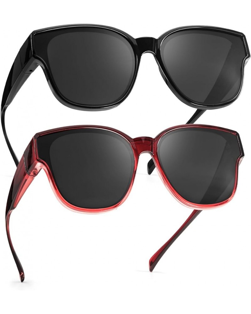 2PCS Oversized Fit Over Sunglasses for Women Men IF8001 2pcs Black + Gradient Red $13.02 Square