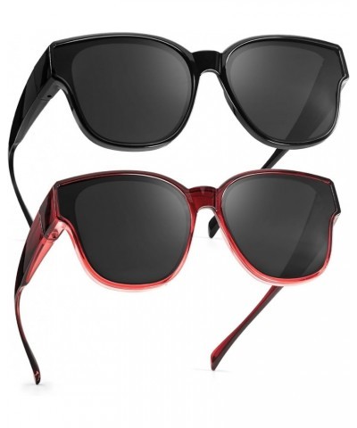 2PCS Oversized Fit Over Sunglasses for Women Men IF8001 2pcs Black + Gradient Red $13.02 Square