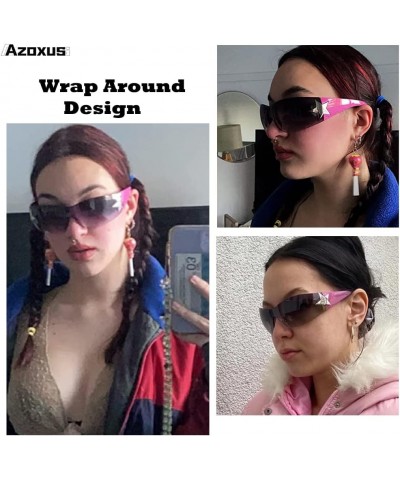 Y2K Sunglasses for Women Men, 2000s Fashion Shield Wrap Around Y2K Glasses Rimless Oversized One Piece Lenses Rose Pink $7.50...