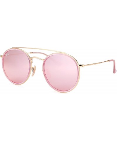 Double Bridge Round Sunglasses for Women Men 100% Crystal Real Glass Lens Retro UV400 Protection Gold/Pink Mirrored/Non Polar...