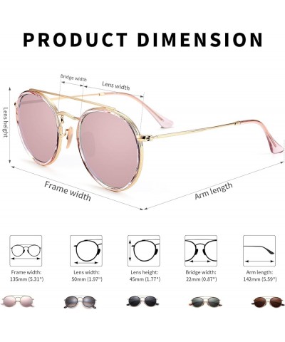 Double Bridge Round Sunglasses for Women Men 100% Crystal Real Glass Lens Retro UV400 Protection Gold/Pink Mirrored/Non Polar...