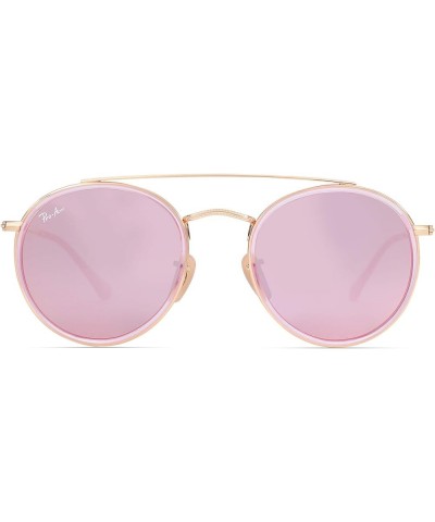 Double Bridge Round Sunglasses for Women Men 100% Crystal Real Glass Lens Retro UV400 Protection Gold/Pink Mirrored/Non Polar...