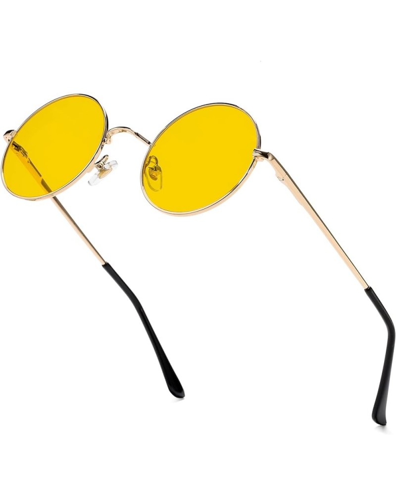 Round Lennon Glasses Round Polarized Sunglasses for Women Men Small Circle Sunnies Gold/Clear Yellow $10.25 Oversized