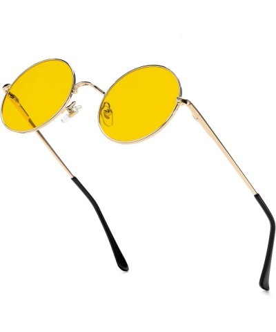 Round Lennon Glasses Round Polarized Sunglasses for Women Men Small Circle Sunnies Gold/Clear Yellow $10.25 Oversized