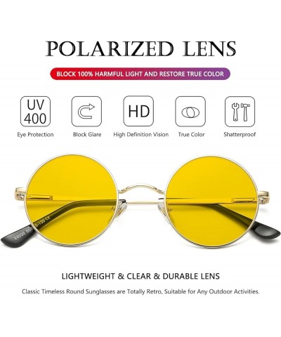 Round Lennon Glasses Round Polarized Sunglasses for Women Men Small Circle Sunnies Gold/Clear Yellow $10.25 Oversized