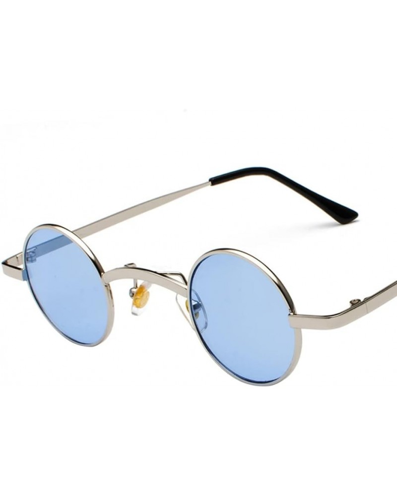 Trending Wide Bridge Retro Rock Punk Sunglasses Classic Small Round Clear Glasses 08 Silver Lightblue As Picture $17.90 Sport