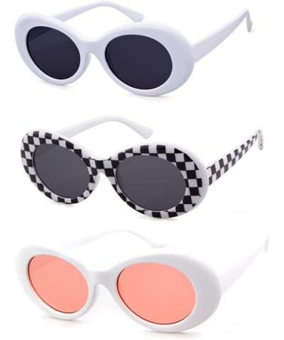 Authentic Clout Goggles Bold Oval Retro Mod Fashion Sunglasses Clout Round Lens White+checkered+pink 3 Packs $9.13 Oval