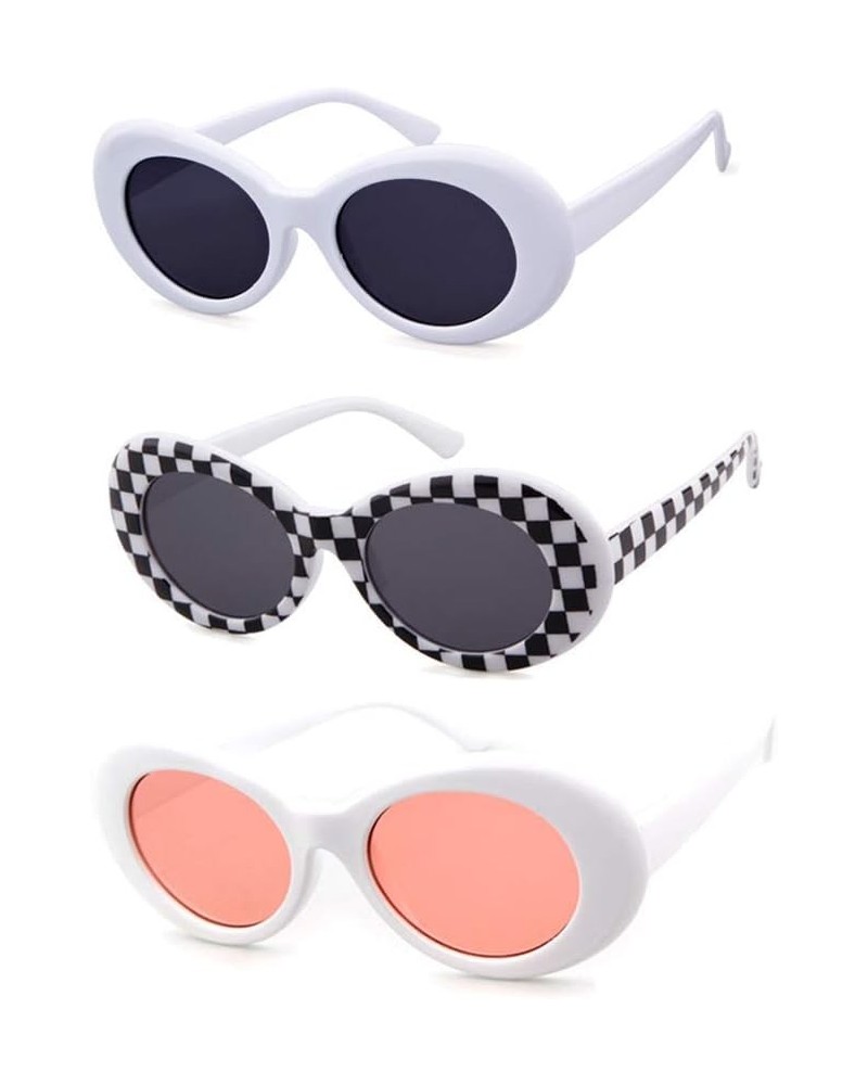 Authentic Clout Goggles Bold Oval Retro Mod Fashion Sunglasses Clout Round Lens White+checkered+pink 3 Packs $9.13 Oval